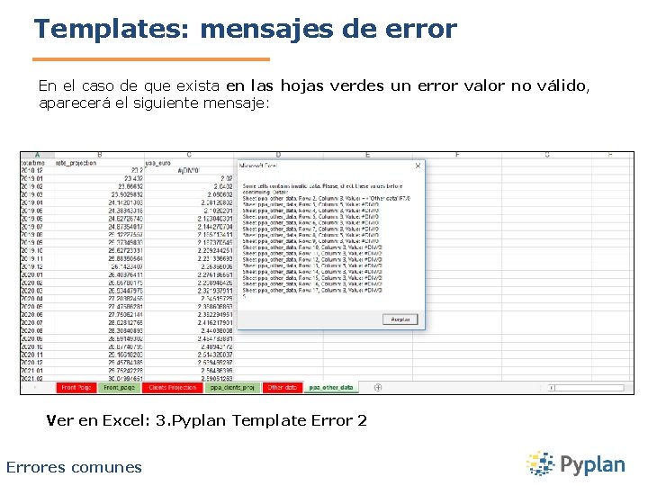 Templates: mensajes de error En el caso de que exista en las hojas verdes