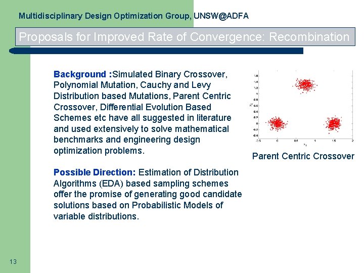 Multidisciplinary Design Optimization Group, UNSW@ADFA Proposals for Improved Rate of Convergence: Recombination Background :