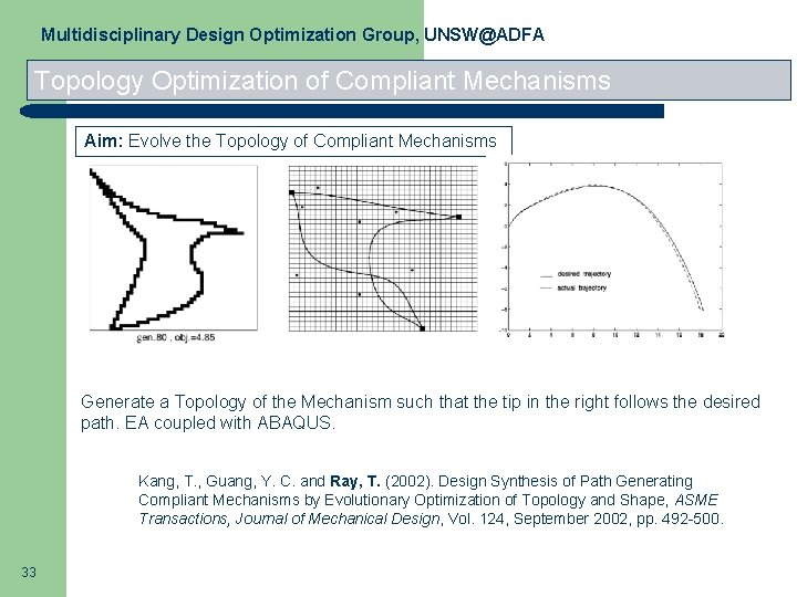 Multidisciplinary Design Optimization Group, UNSW@ADFA Topology Optimization of Compliant Mechanisms Aim: Evolve the Topology