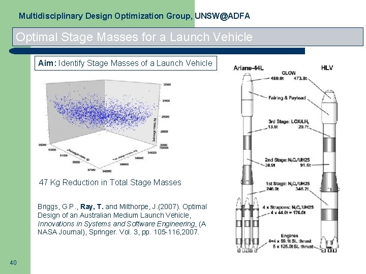 Multidisciplinary Design Optimization Group, UNSW@ADFA Optimal Stage Masses for a Launch Vehicle Aim: Identify