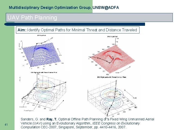 Multidisciplinary Design Optimization Group, UNSW@ADFA UAV Path Planning Aim: Identify Optimal Paths for Minimal