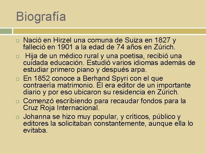 Biografía Nació en Hirzel una comuna de Suiza en 1827 y falleció en 1901