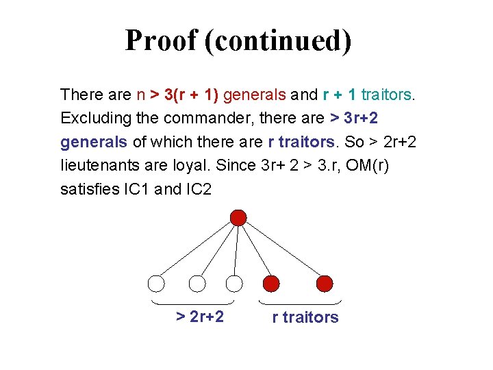 Proof (continued) There are n > 3(r + 1) generals and r + 1