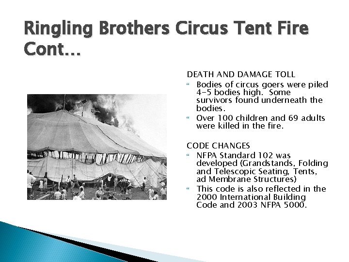Ringling Brothers Circus Tent Fire Cont… DEATH AND DAMAGE TOLL Bodies of circus goers