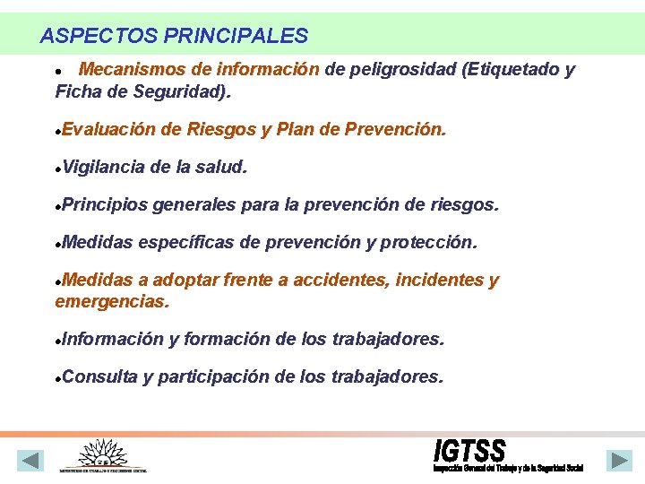 ASPECTOS PRINCIPALES Mecanismos de información de peligrosidad (Etiquetado y Ficha de Seguridad). Evaluación de