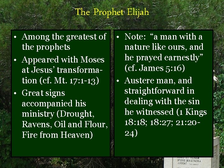 The Prophet Elijah • Among the greatest of • Note: “a man with a