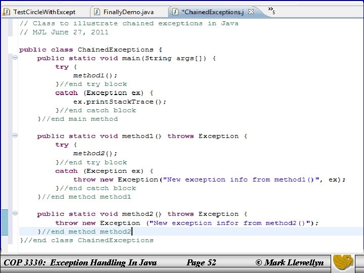 COP 3330: Exception Handling In Java Page 52 © Mark Llewellyn 