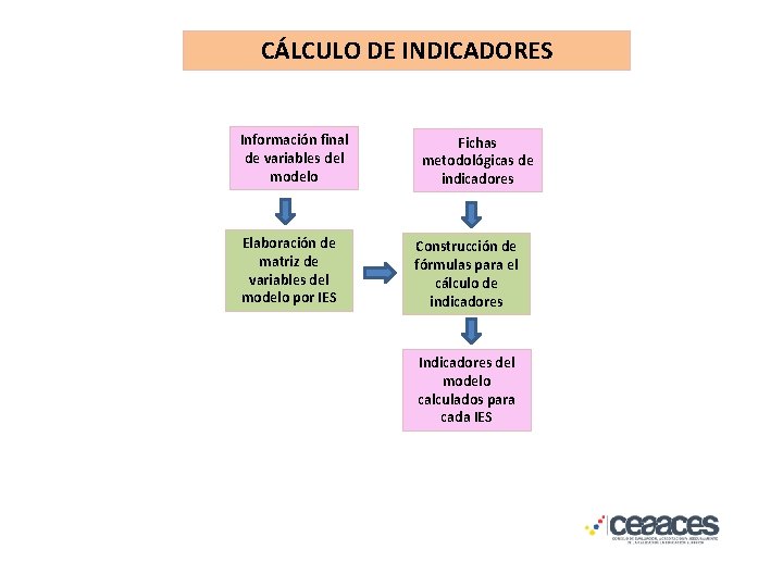 CÁLCULO DE INDICADORES Información final de variables del modelo Elaboración de matriz de variables