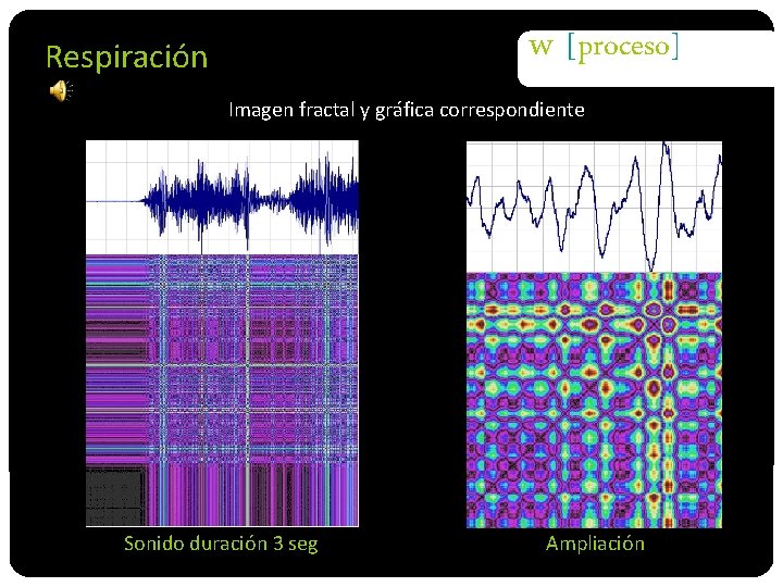 w [proceso] Respiración Imagen fractal y gráfica correspondiente Sonido duración 3 seg Ampliación 