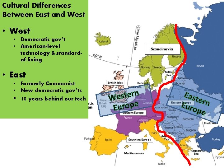 Cultural Differences Between East and West • West • Democratic gov’t • American-level technology