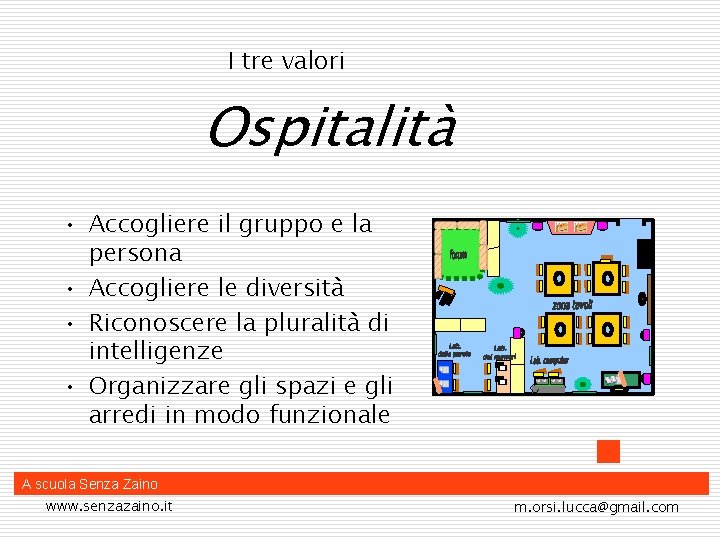 I tre valori Ospitalità • Accogliere il gruppo e la persona • Accogliere le