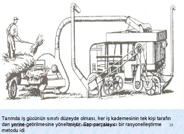 Tarımda iş gücünün sınırlı düzeyde olması, her iş kademesinin tek kişi tarafın dan 20.