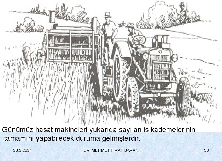 Günümüz hasat makineleri yukarıda sayılan iş kademelerinin tamamını yapabilecek duruma gelmişlerdir. 20. 2. 2021