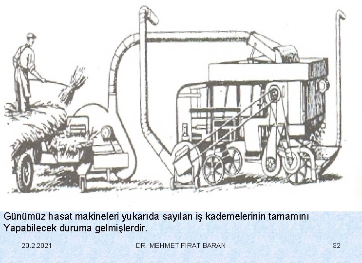 Günümüz hasat makineleri yukarıda sayılan iş kademelerinin tamamını Yapabilecek duruma gelmişlerdir. 20. 2. 2021