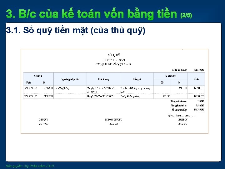 3. B/c của kế toán vốn bằng tiền (2/5) 3. 1. Sổ quỹ tiền