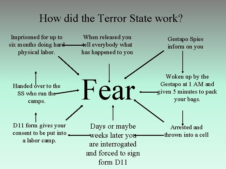 How did the Terror State work? Imprisoned for up to six months doing hard