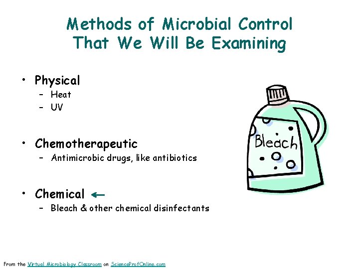 Methods of Microbial Control That We Will Be Examining • Physical – Heat –