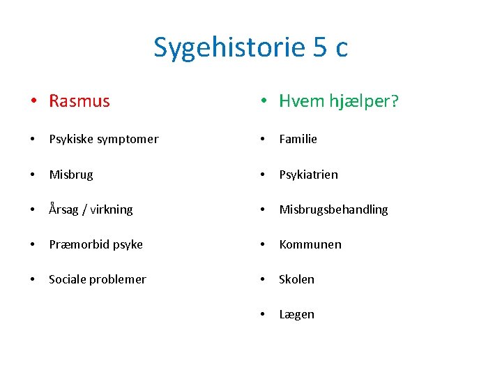 Sygehistorie 5 c • Rasmus • Hvem hjælper? • Psykiske symptomer • Familie •