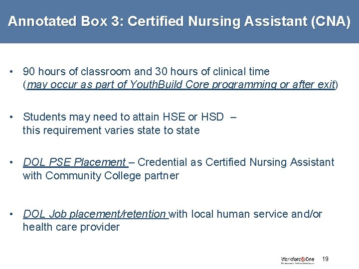 Annotated Box 3: Certified Nursing Assistant (CNA) • 90 hours of classroom and 30
