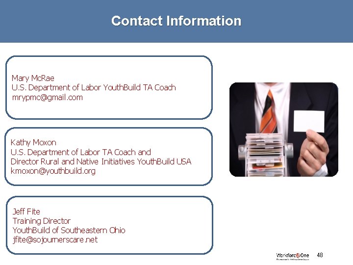 Contact Information Mary Mc. Rae U. S. Department of Labor Youth. Build TA Coach