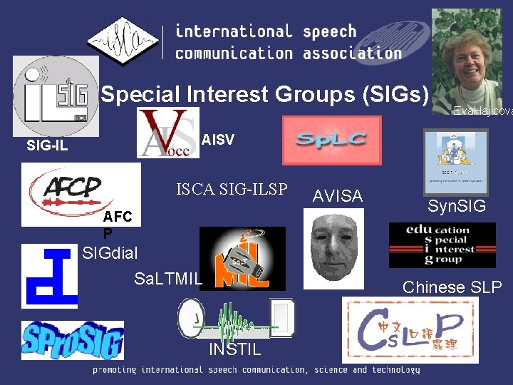 Special Interest Groups (SIGs) Eva. Hajicova AISV SIG-IL ISCA SIG-ILSP AFC P SIGdial Sa.