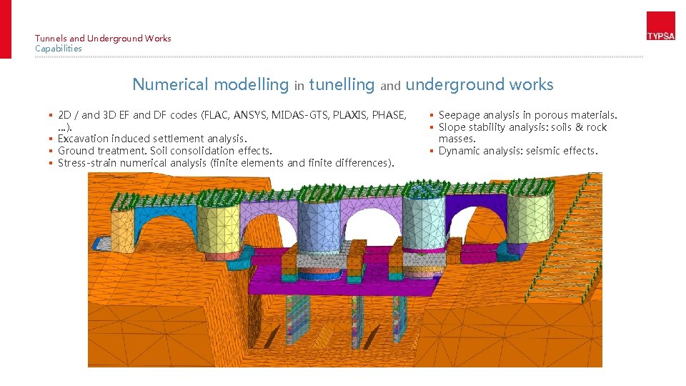 Tunnels and Underground Works Capabilities Numerical modelling in tunelling and underground works § 2