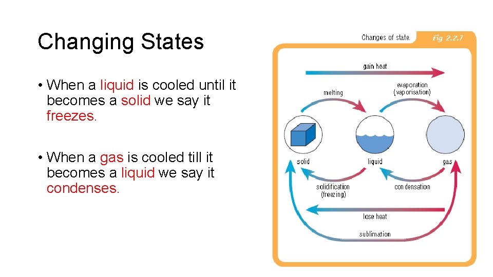 Changing States • When a liquid is cooled until it becomes a solid we