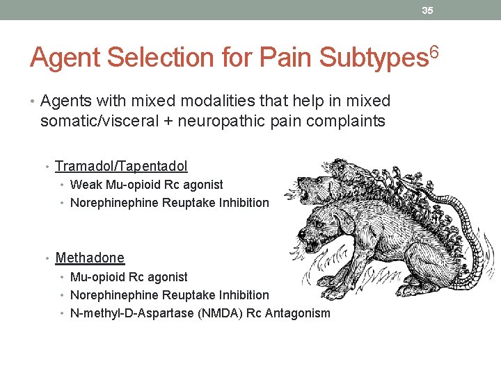 35 Agent Selection for Pain Subtypes 6 • Agents with mixed modalities that help