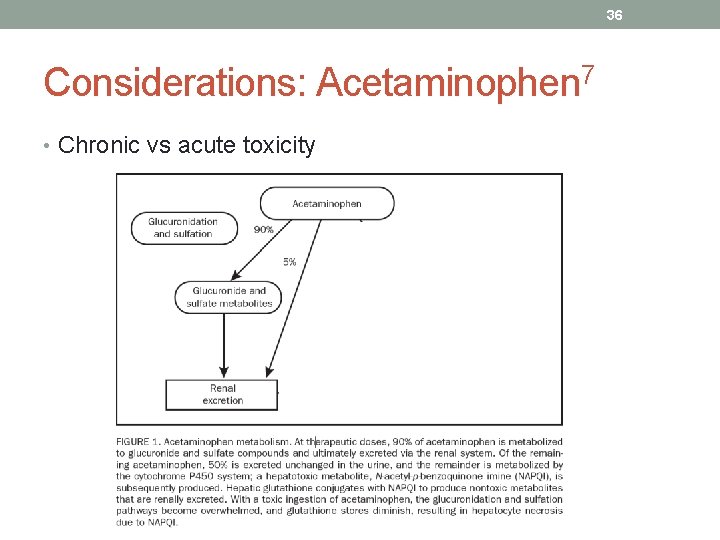 36 Considerations: Acetaminophen 7 • Chronic vs acute toxicity 