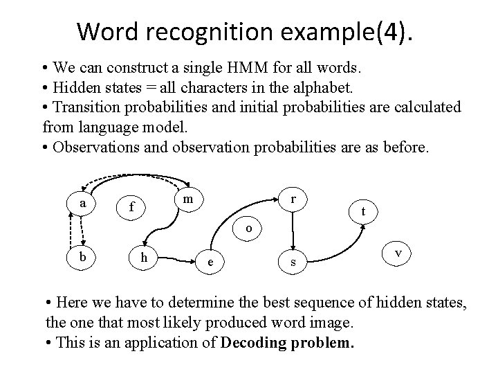Word recognition example(4). • We can construct a single HMM for all words. •