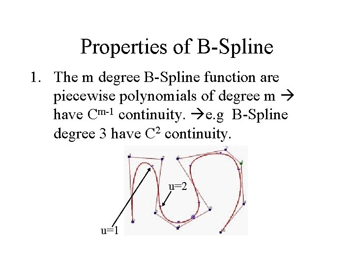 Properties of B-Spline 1. The m degree B-Spline function are piecewise polynomials of degree