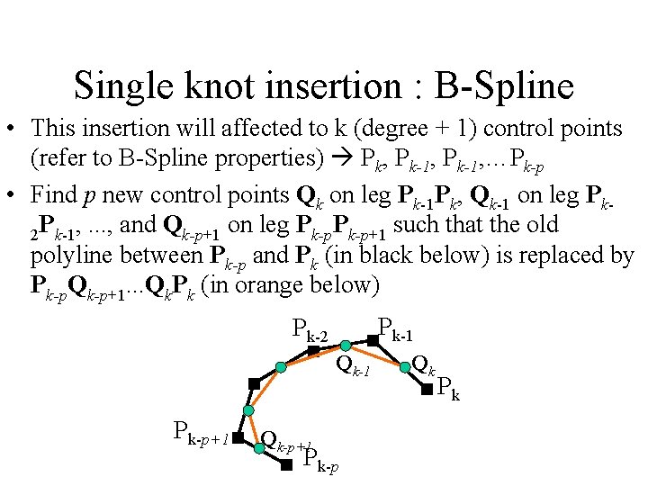 Single knot insertion : B-Spline • This insertion will affected to k (degree +