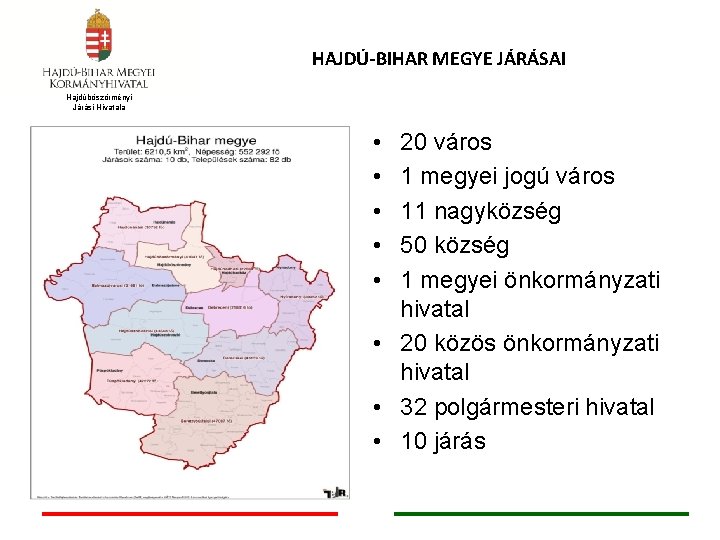 HAJDÚ-BIHAR MEGYE JÁRÁSAI Hajdúböszörményi Járási Hivatala • • • 20 város 1 megyei jogú