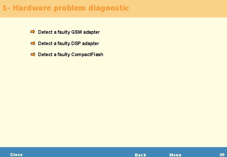 1 - Hardware problem diagnostic Detect a faulty GSM adapter Detect a faulty DSP