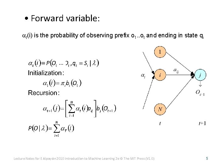  • Forward variable: at(i) is the probability of observing prefix o 1. .
