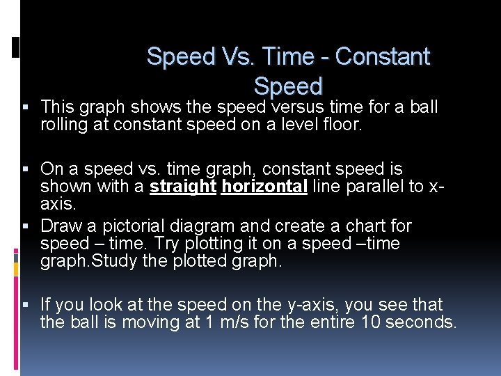 Speed Vs. Time - Constant Speed This graph shows the speed versus time for