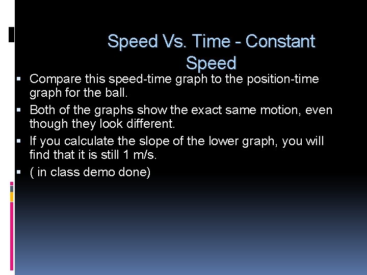 Speed Vs. Time - Constant Speed Compare this speed-time graph to the position-time graph