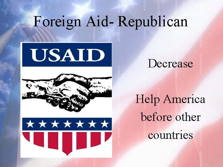 Foreign Aid- Republican Decrease Help America before other countries 