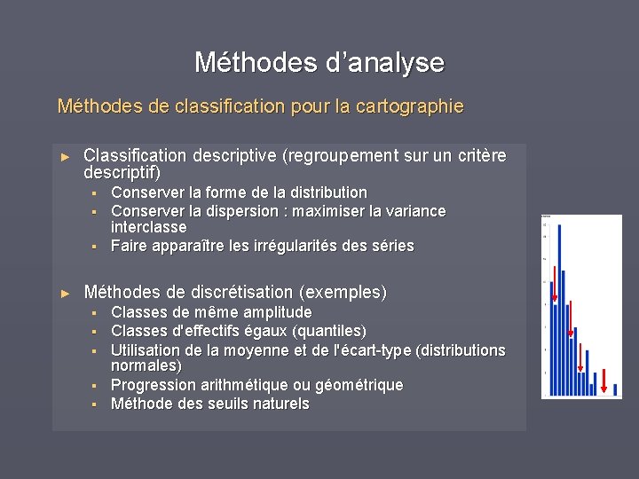 Méthodes d’analyse Méthodes de classification pour la cartographie ► Classification descriptive (regroupement sur un