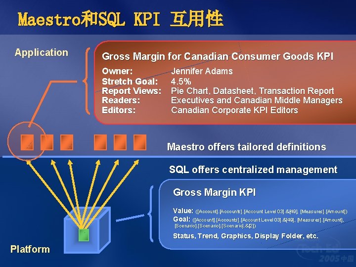 Maestro和SQL KPI 互用性 Application Gross Margin for Canadian Consumer Goods KPI Owner: Stretch Goal: