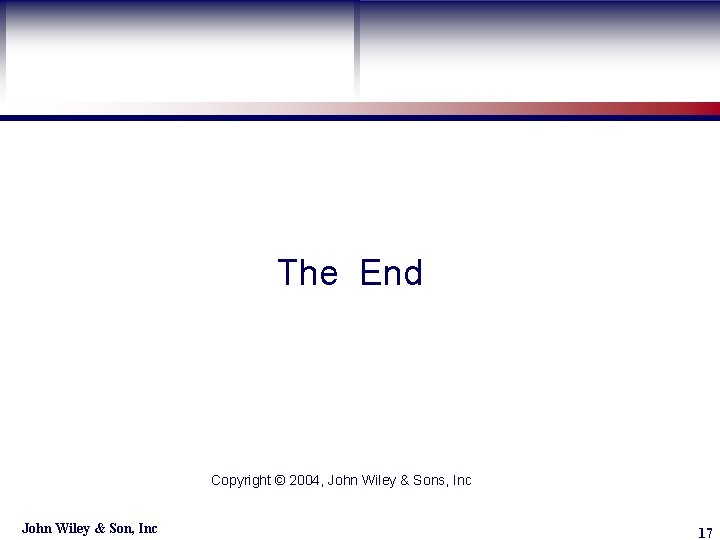 Learning Objective The End Copyright © 2004, John Wiley & Sons, Inc John Wiley