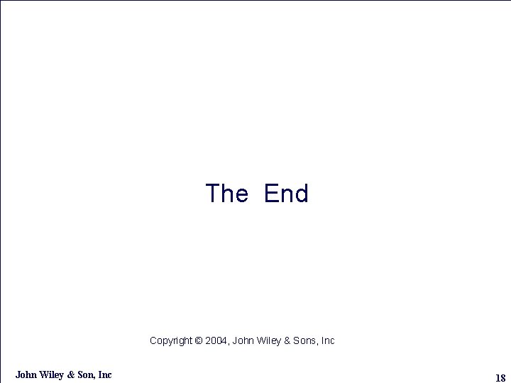 Learning Objective The End Copyright © 2004, John Wiley & Sons, Inc John Wiley