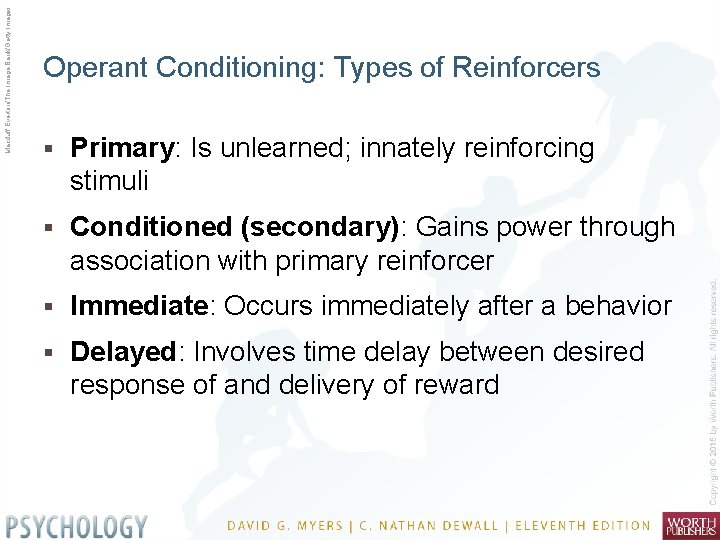 Macduff Everton/The Image Bank/Getty Images Operant Conditioning: Types of Reinforcers § Primary: Is unlearned;