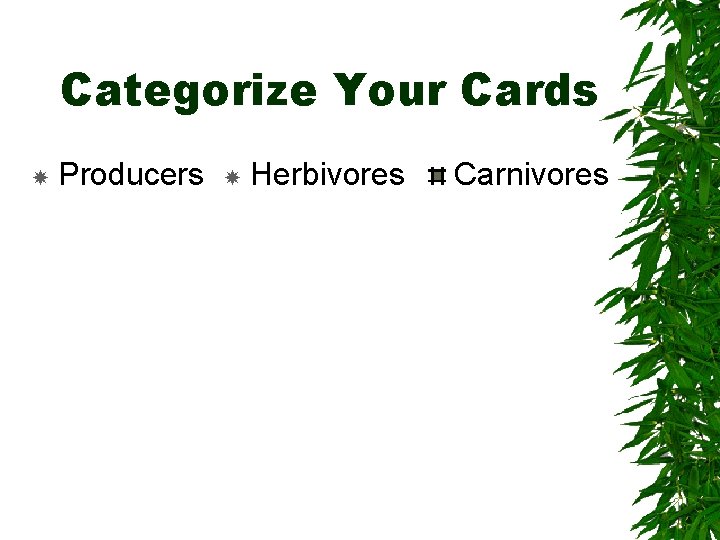 Categorize Your Cards Producers Herbivores Carnivores 