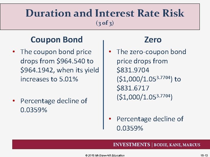 Duration and Interest Rate Risk (3 of 3) Coupon Bond Zero • The coupon