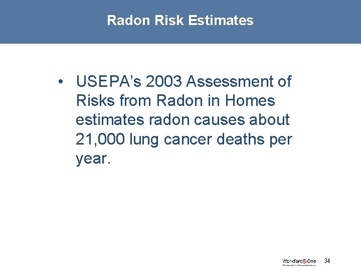 Radon Risk Estimates • USEPA’s 2003 Assessment of Risks from Radon in Homes estimates