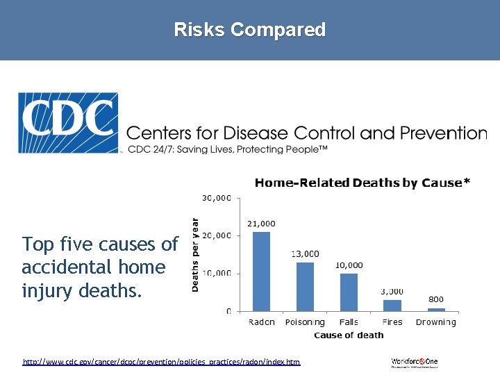 Risks Compared Top five causes of accidental home injury deaths. http: //www. cdc. gov/cancer/dcpc/prevention/policies_practices/radon/index.