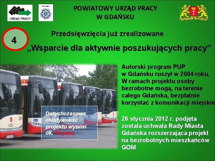 POWIATOWY URZĄD PRACY W GDAŃSKU 4 Przedsięwzięcia już zrealizowane „Wsparcie dla aktywnie poszukujących pracy”