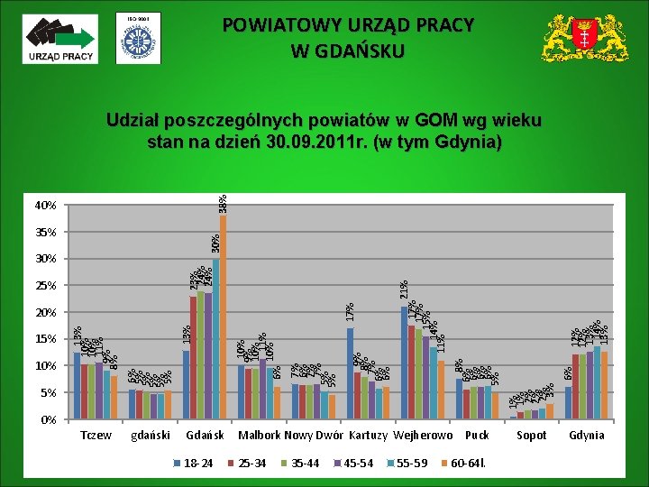 POWIATOWY URZĄD PRACY W GDAŃSKU 38% Udział poszczególnych powiatów w GOM wg wieku stan