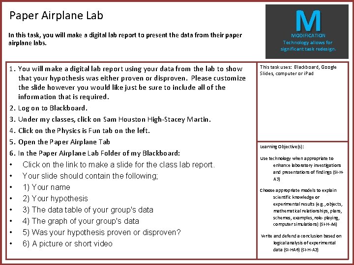 Paper Airplane Lab In this task, you will make a digital lab report to